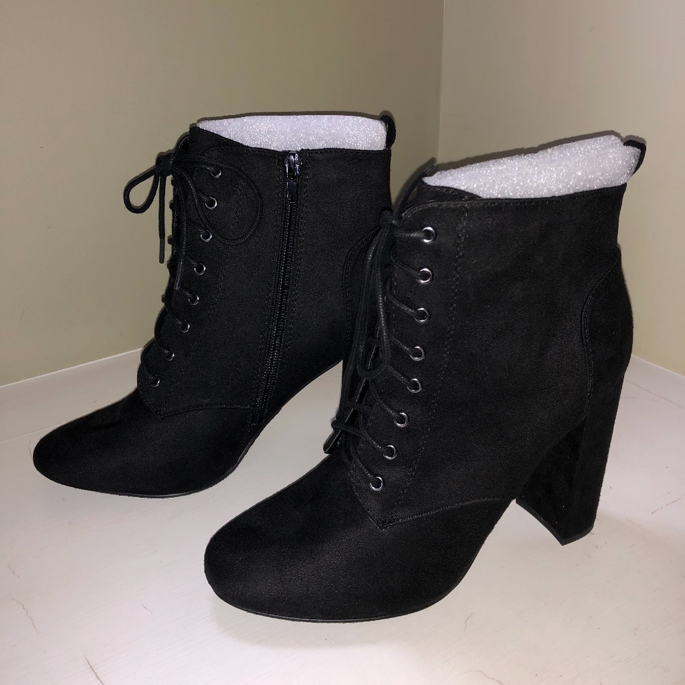 Black lace up 4" healed booties